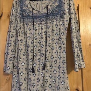 Lucky Brand Gray and Blue Floral Tunic
